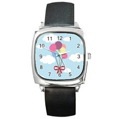 Balloons Square Leather Watch by Kathrinlegg