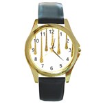 Gold Glitter Paint Round Leather Watch (Gold Rim)  Front