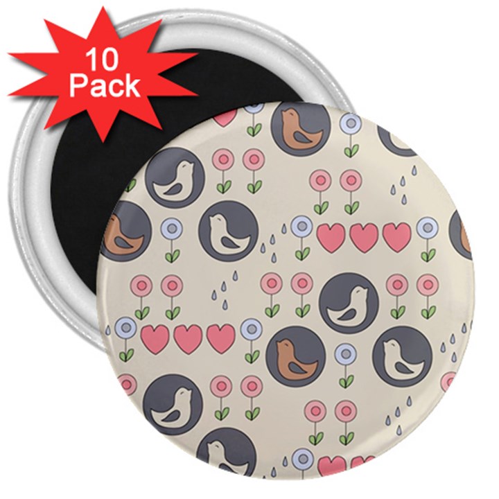 Love Birds 3  Button Magnet (10 pack)