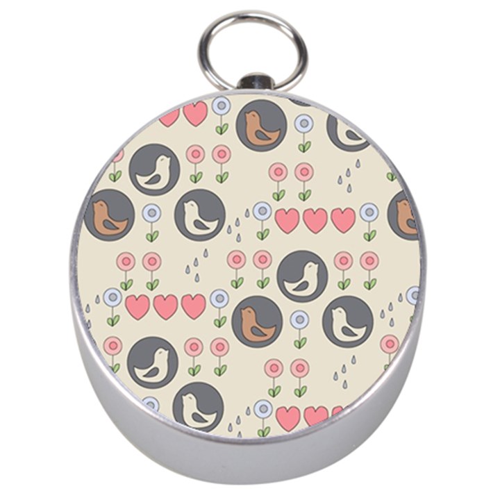 Love Birds Silver Compass