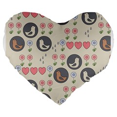 Love Birds Large 19  Premium Flano Heart Shape Cushion by Kathrinlegg