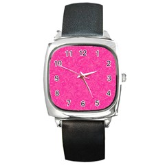 Abstract Stars In Hot Pink Square Leather Watch