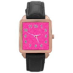 Abstract Stars In Hot Pink Rose Gold Leather Watch 