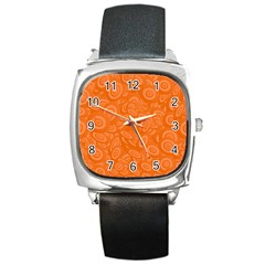 Orange Abstract 45s Square Leather Watch