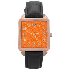 Orange Abstract 45s Rose Gold Leather Watch 