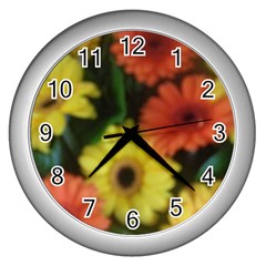 Orange Yellow Daisy Flowers Gerbera Wall Clock (silver)