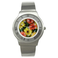 Orange Yellow Daisy Flowers Gerbera Stainless Steel Watch (slim)