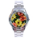 Orange Yellow Daisy Flowers Gerbera Stainless Steel Watch Front