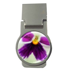 Inside Purple White Violet Flower Money Clip (round)