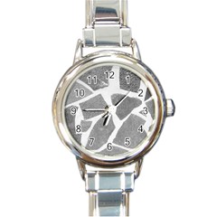 Grey White Tiles Pattern Round Italian Charm Watch by yoursparklingshop