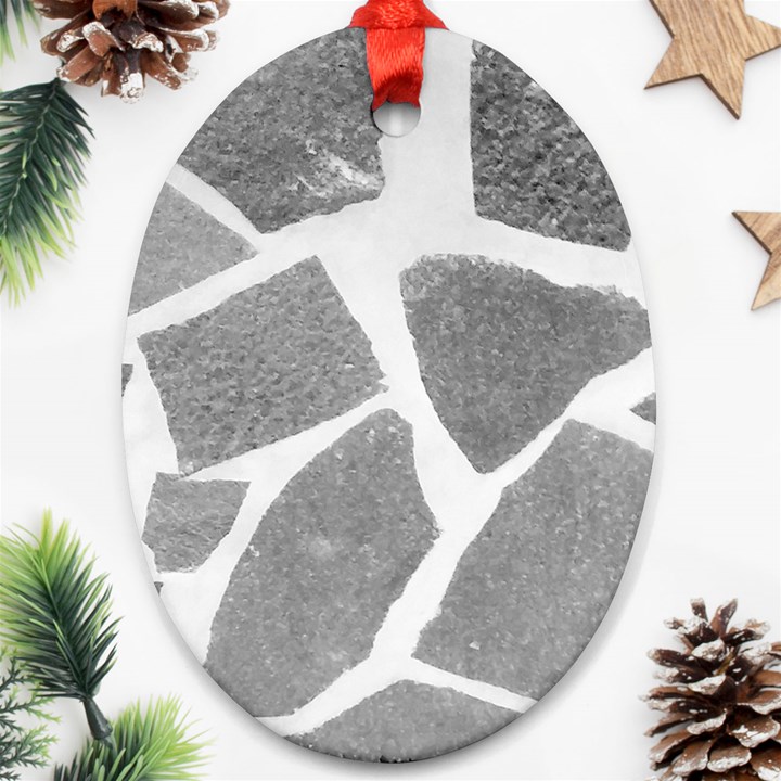 Grey White Tiles Pattern Oval Ornament