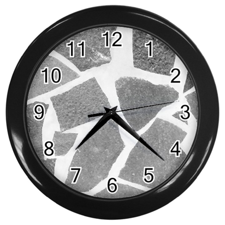 Grey White Tiles Pattern Wall Clock (Black)