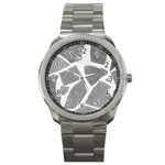 Grey White Tiles Pattern Sport Metal Watch Front