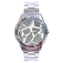 Grey White Tiles Pattern Stainless Steel Watch