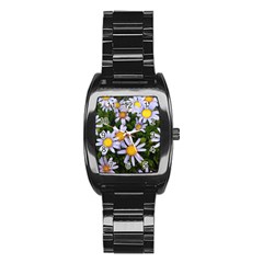 Yellow White Daisy Flowers Stainless Steel Barrel Watch