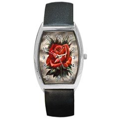 Red Rose Tonneau Leather Watch