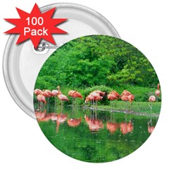 Flamingo Birds At Lake 3  Button (100 Pack)