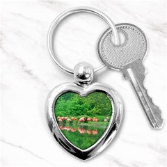 Flamingo Birds At Lake Key Chain (heart)