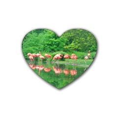 Flamingo Birds At Lake Drink Coasters (heart) by yoursparklingshop