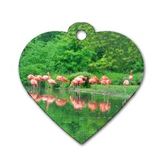 Flamingo Birds At Lake Dog Tag Heart (two Sided)