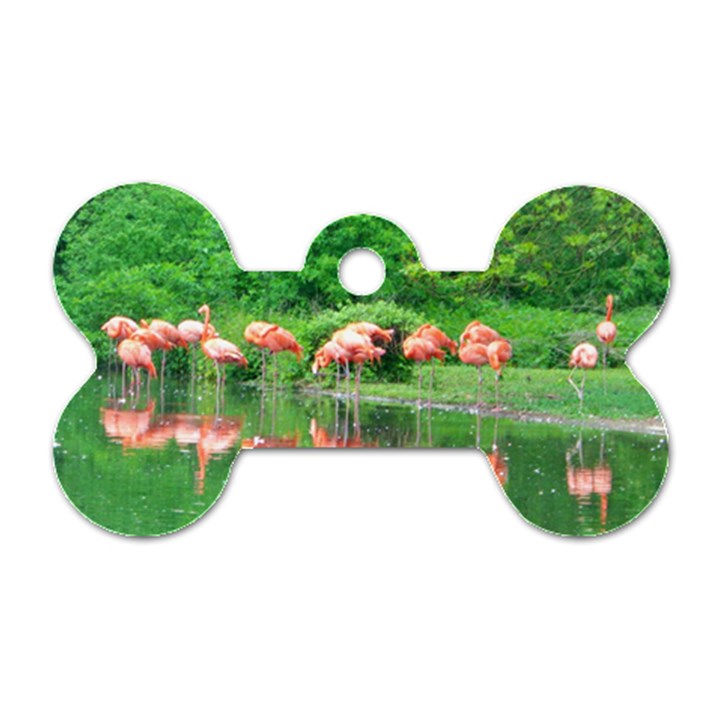 Flamingo Birds at lake Dog Tag Bone (One Sided)