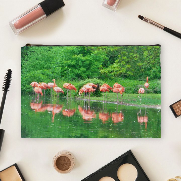 Flamingo Birds at lake Cosmetic Bag (Large)