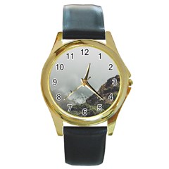 Untitled2 Round Leather Watch (gold Rim)  by things9things