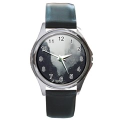 Unt3 Round Leather Watch (silver Rim)