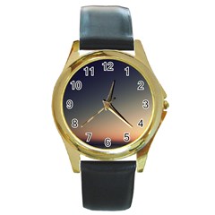 Unt5 Round Leather Watch (gold Rim) 