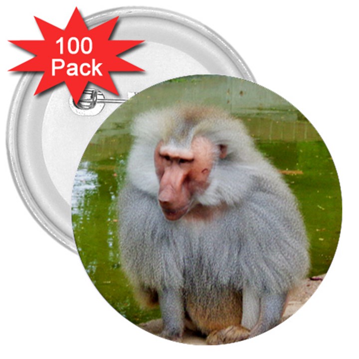 Grey Monkey Macaque 3  Button (100 pack)