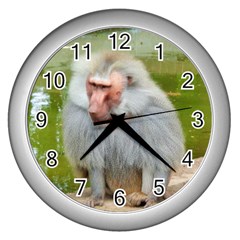 Grey Monkey Macaque Wall Clock (silver) by yoursparklingshop