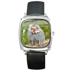 Grey Monkey Macaque Square Leather Watch