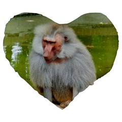 Grey Monkey Macaque Large 19  Premium Heart Shape Cushion