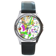 Splatter Life Round Leather Watch (silver Rim) by sjart