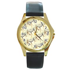 Dream Catcher Round Leather Watch (gold Rim)  by boho