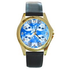 Skydivers Round Leather Watch (gold Rim) 