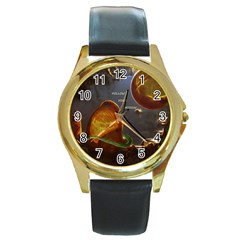 Follow Your Passion Round Leather Watch (gold Rim)  by lucia