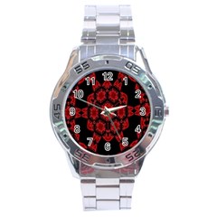 Red Alaun Crystal Mandala Stainless Steel Watch