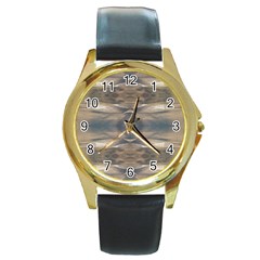 Wildlife Wild Animal Skin Art Brown Black Round Leather Watch (gold Rim) 