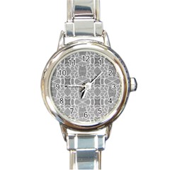 Grey White Tiles Geometry Stone Mosaic Pattern Round Italian Charm Watch by yoursparklingshop