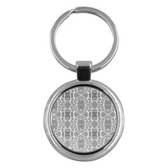 Grey White Tiles Geometry Stone Mosaic Pattern Key Chain (round)