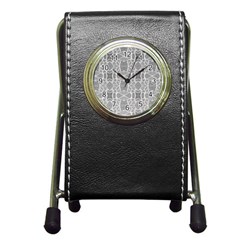 Grey White Tiles Geometry Stone Mosaic Pattern Stationery Holder Clock