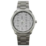 Grey White Tiles Geometry Stone Mosaic Pattern Sport Metal Watch Front