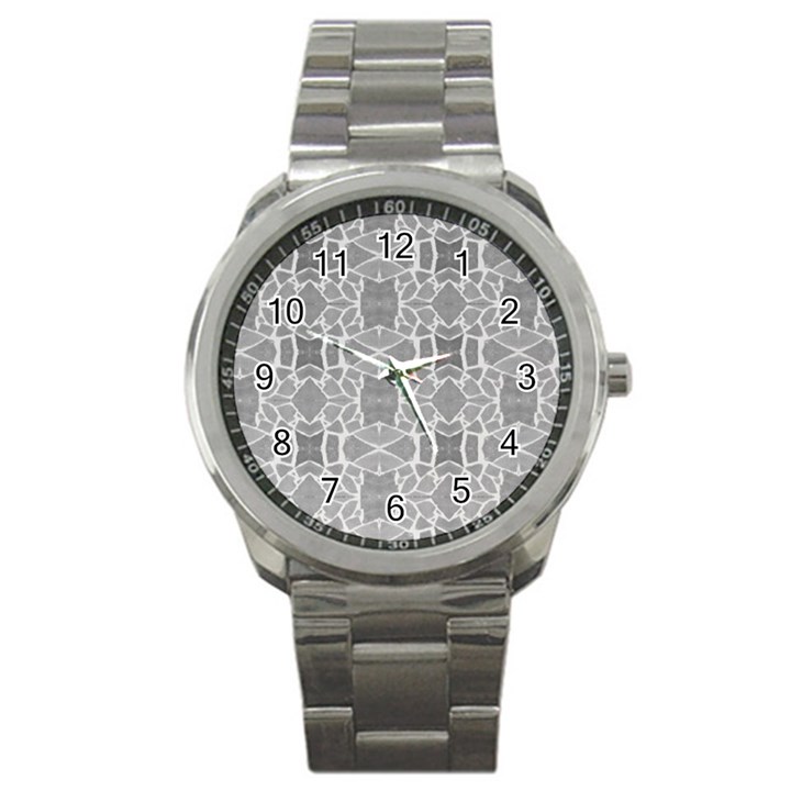 Grey White Tiles Geometry Stone Mosaic Pattern Sport Metal Watch