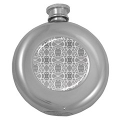 Grey White Tiles Geometry Stone Mosaic Pattern Hip Flask (round)