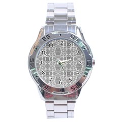 Grey White Tiles Geometry Stone Mosaic Pattern Stainless Steel Watch