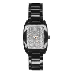 Grey White Tiles Geometry Stone Mosaic Pattern Stainless Steel Barrel Watch