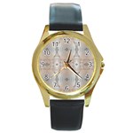 Seashells Summer Beach Love RomanticWedding  Round Leather Watch (Gold Rim)  Front