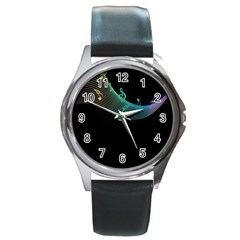 Musical Wave Round Leather Watch (silver Rim) by urockshop