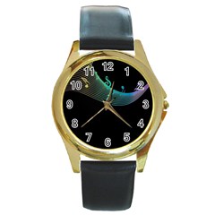 Musical Wave Round Leather Watch (gold Rim)  by urockshop